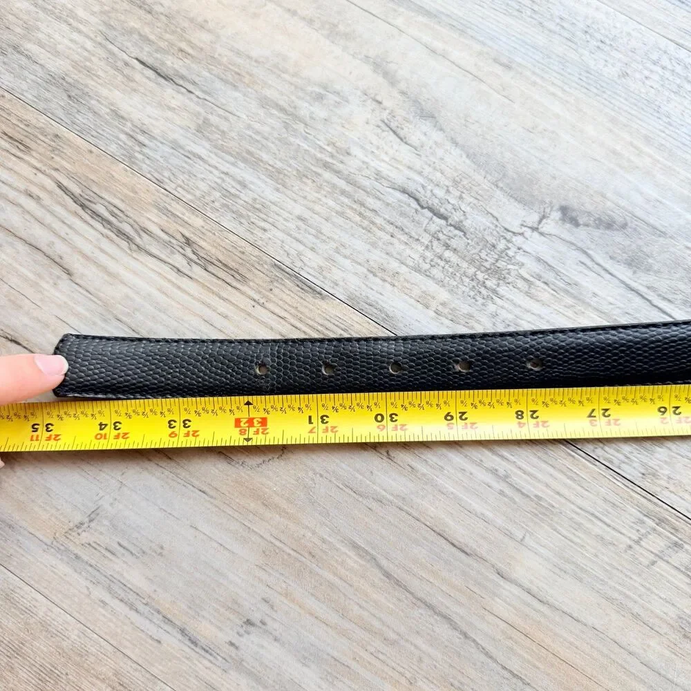 Vintage Black Textured Leather Belt Gold Buckle Size 30 Classic Minimalist